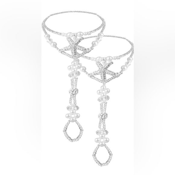 Accessories - Elegant Faux Pearl and Silver Beaded Foot Jewelry with Starfish